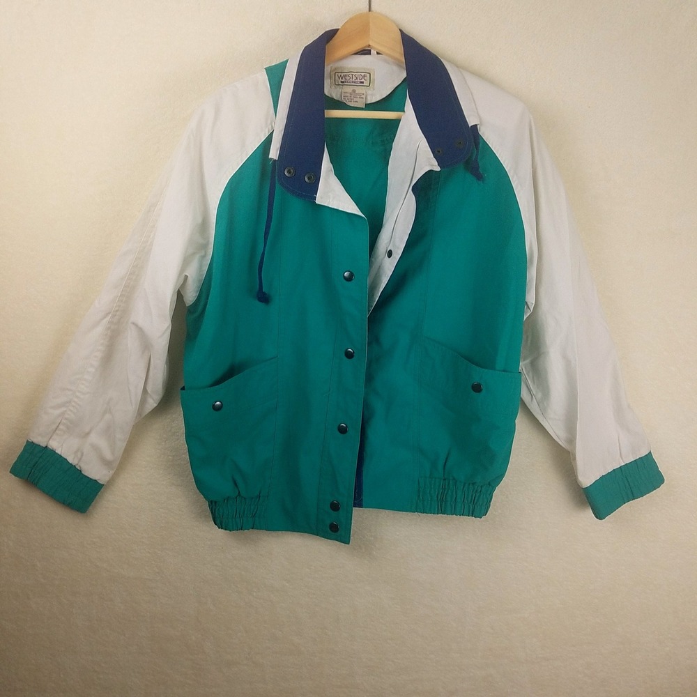 Westside Connection Teal White Colorblock Windbreaker Jacket Size‎ S